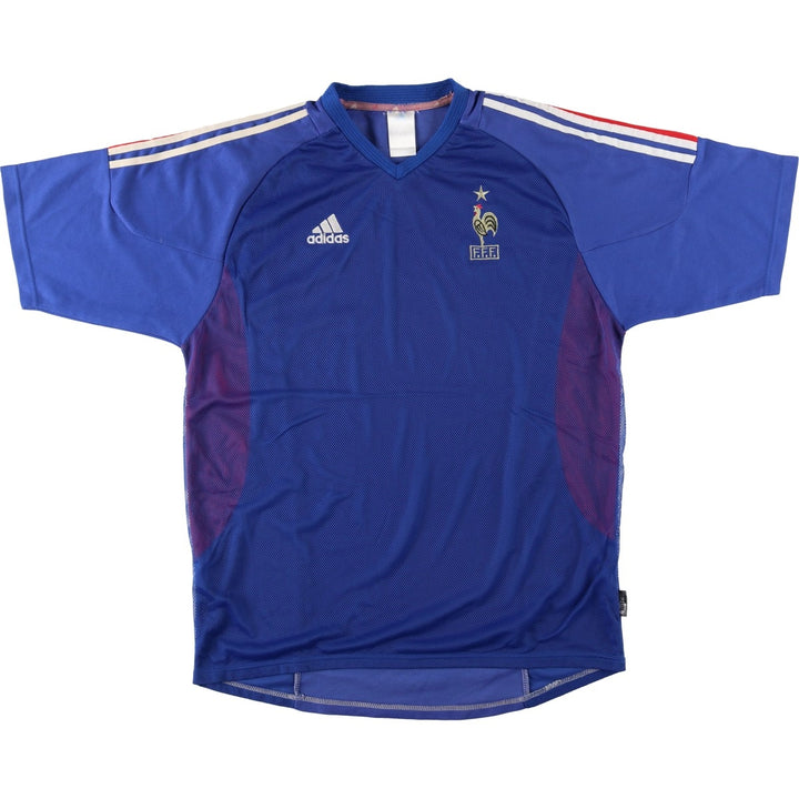 90s-00'S Adidas France National Team Tricolor Mesh V-Neck Soccer Jersey Game Shirt unclear Navy blue Vintage Second Hand
