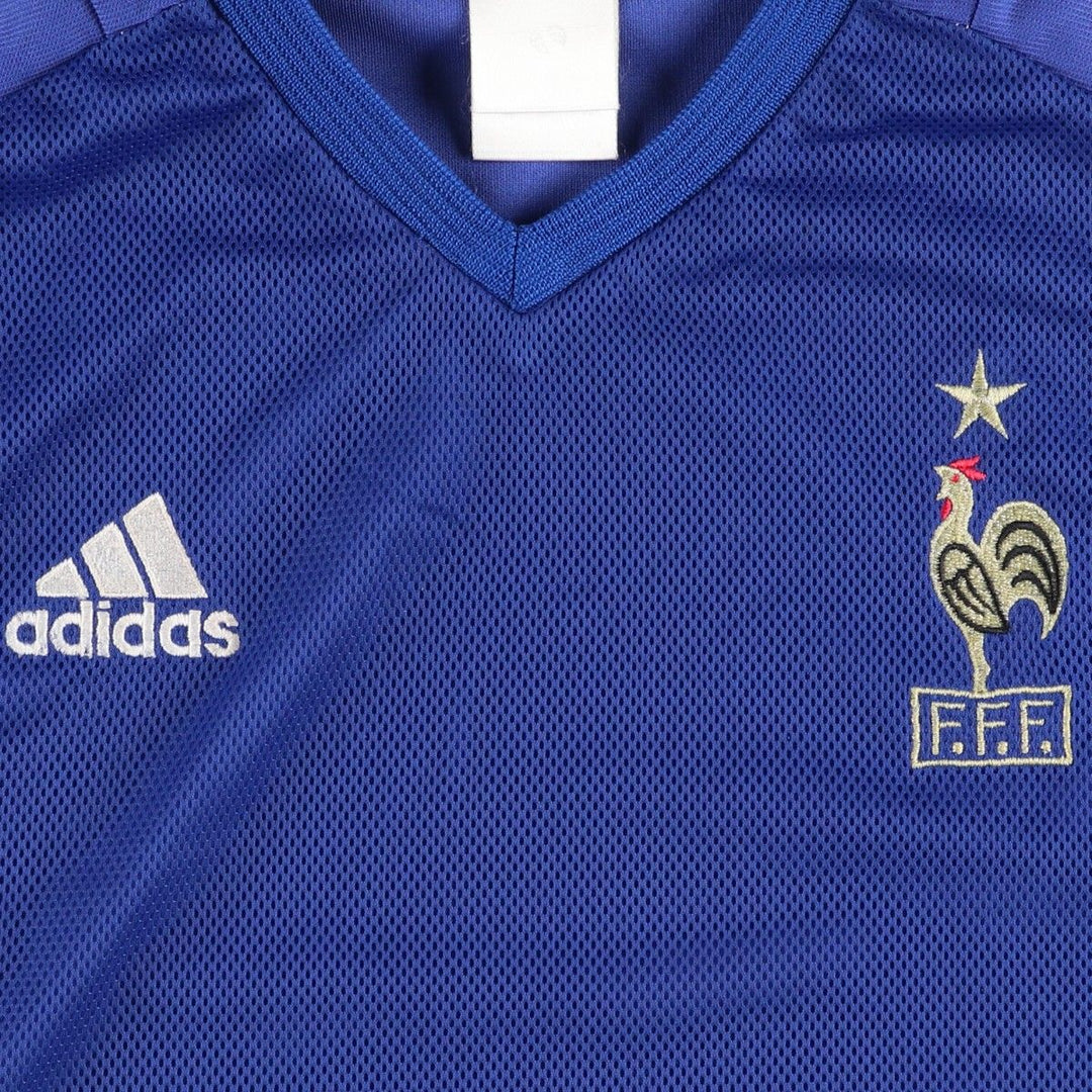 90s-00'S Adidas France National Team Tricolor Mesh V-Neck Soccer Jersey Game Shirt unclear Navy blue Vintage Second Hand