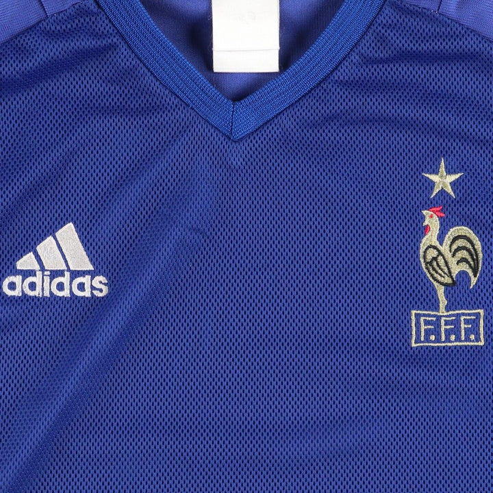 90s-00'S Adidas France National Team Tricolor Mesh V-Neck Soccer Jersey Game Shirt unclear Navy blue Vintage Second Hand