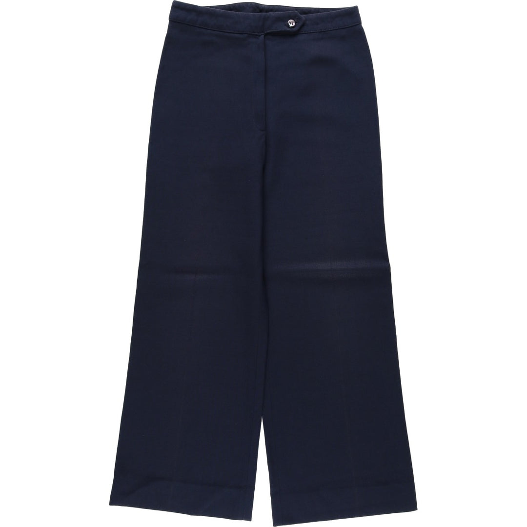 ~1990'S Wool Slacks Pants, Flared Pants, Women's Size L (W28 equivalent), Vintage wool navy blue type Vintage Second Hand