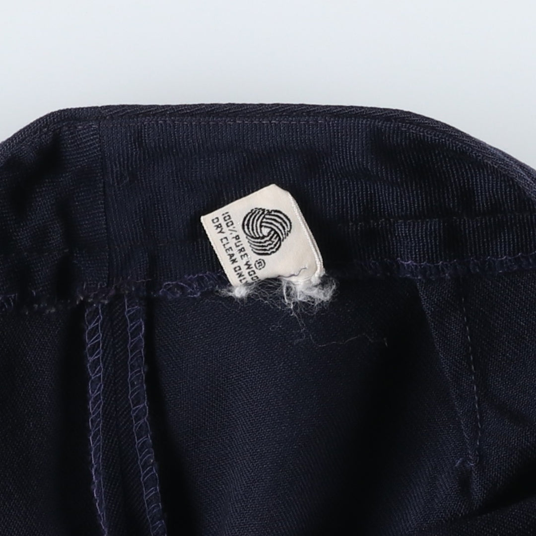 ~1990'S Wool Slacks Pants, Flared Pants, Women's Size L (W28 equivalent), Vintage wool navy blue type Vintage Second Hand