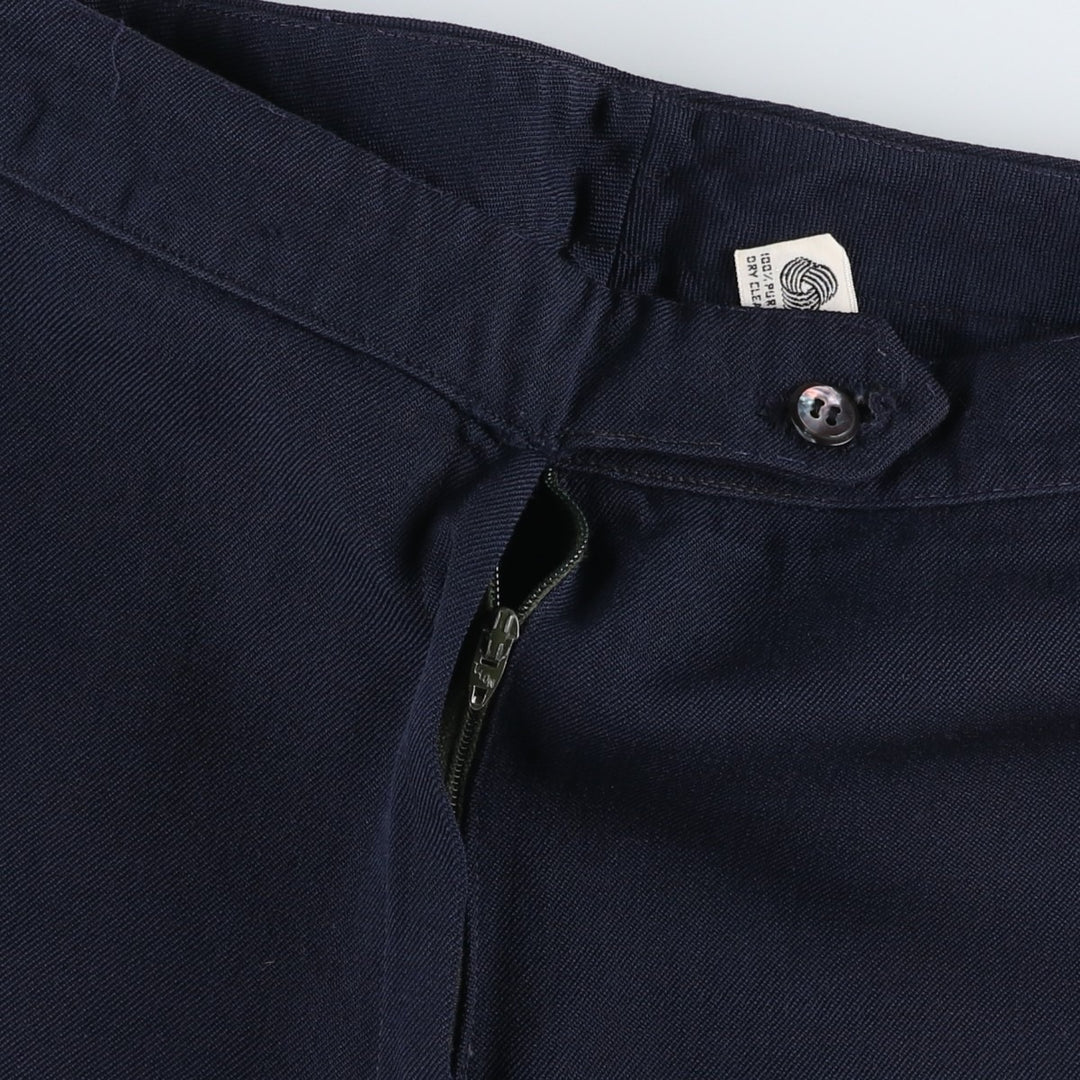 ~1990'S Wool Slacks Pants, Flared Pants, Women's Size L (W28 equivalent), Vintage wool navy blue type Vintage Second Hand