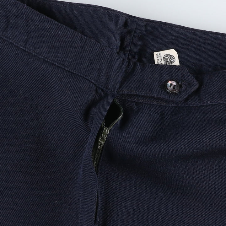 ~1990'S Wool Slacks Pants, Flared Pants, Women's Size L (W28 equivalent), Vintage wool navy blue type Vintage Second Hand