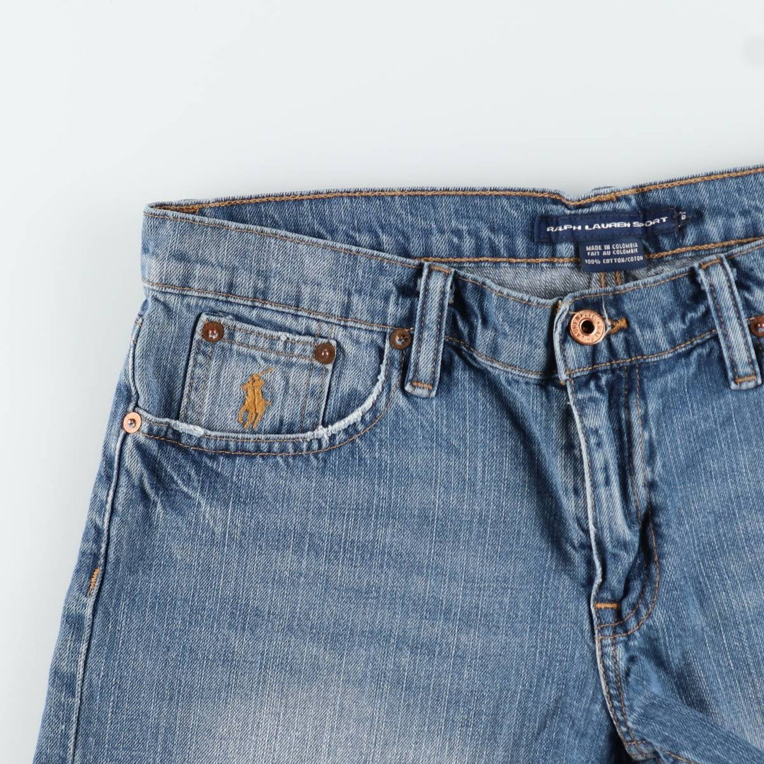 Ralph Lauren RALPH LAUREN SPORT denim shorts, women's size XXL (equivalent to W34). cotton blue type Vintage Second Hand
