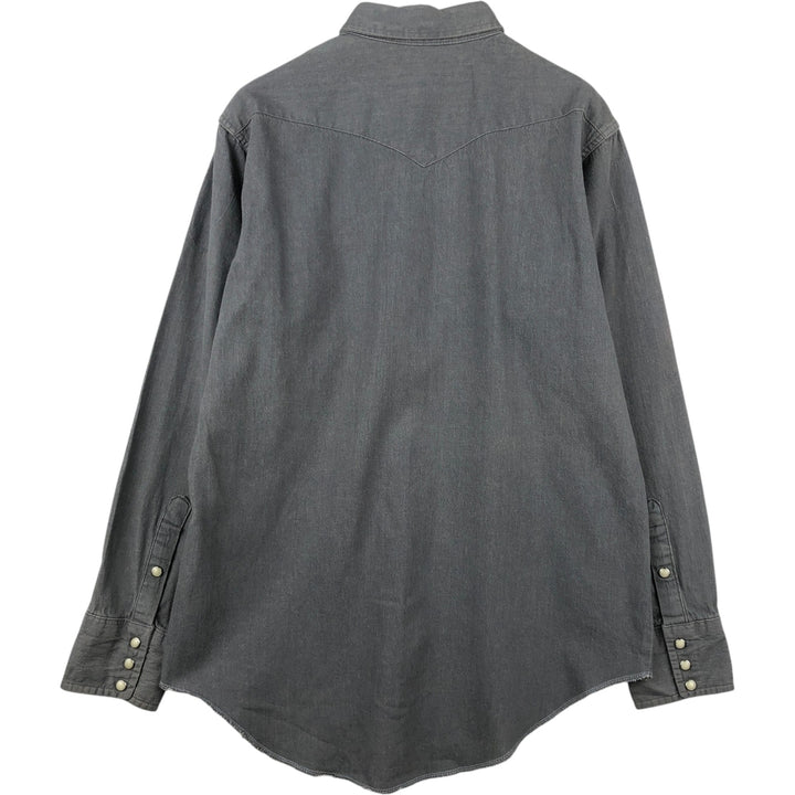 80s-90'S Wrangler X-LONG TAILS Long-Sleeve Denim Western Shirt, Made in USA, Men's Size L (Equivalent), Vintage cotton gray type Vintage Second Hand
