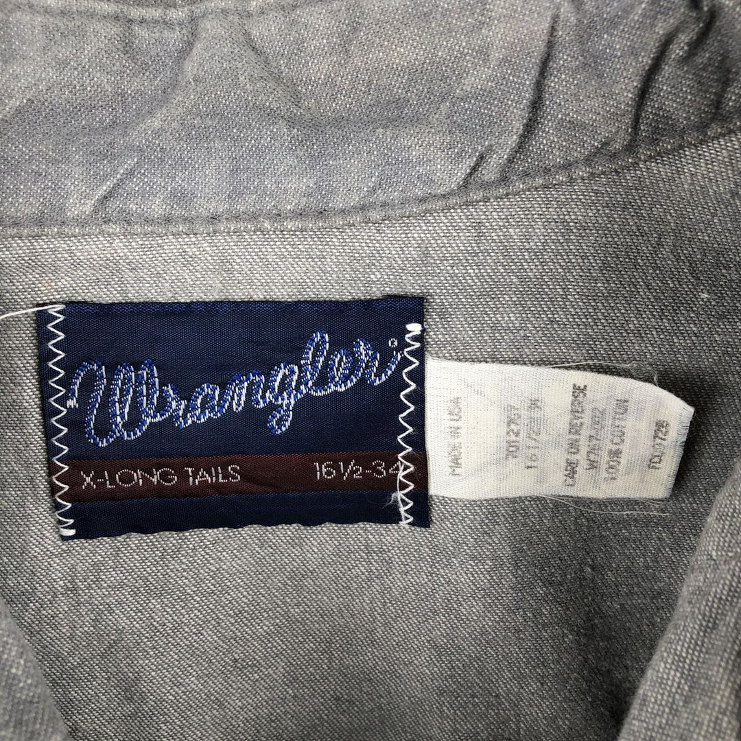 80s-90'S Wrangler X-LONG TAILS Long-Sleeve Denim Western Shirt, Made in USA, Men's Size L (Equivalent), Vintage cotton gray type Vintage Second Hand