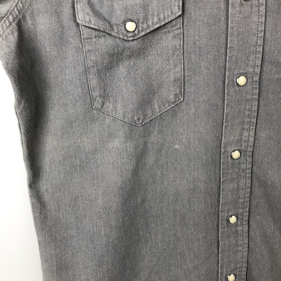 80s-90'S Wrangler X-LONG TAILS Long-Sleeve Denim Western Shirt, Made in USA, Men's Size L (Equivalent), Vintage cotton gray type Vintage Second Hand