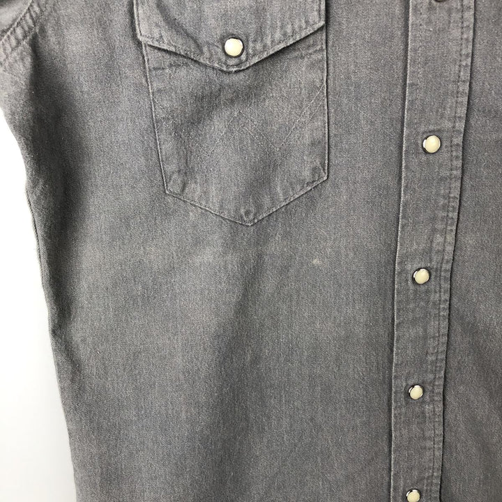 80s-90'S Wrangler X-LONG TAILS Long-Sleeve Denim Western Shirt, Made in USA, Men's Size L (Equivalent), Vintage cotton gray type Vintage Second Hand
