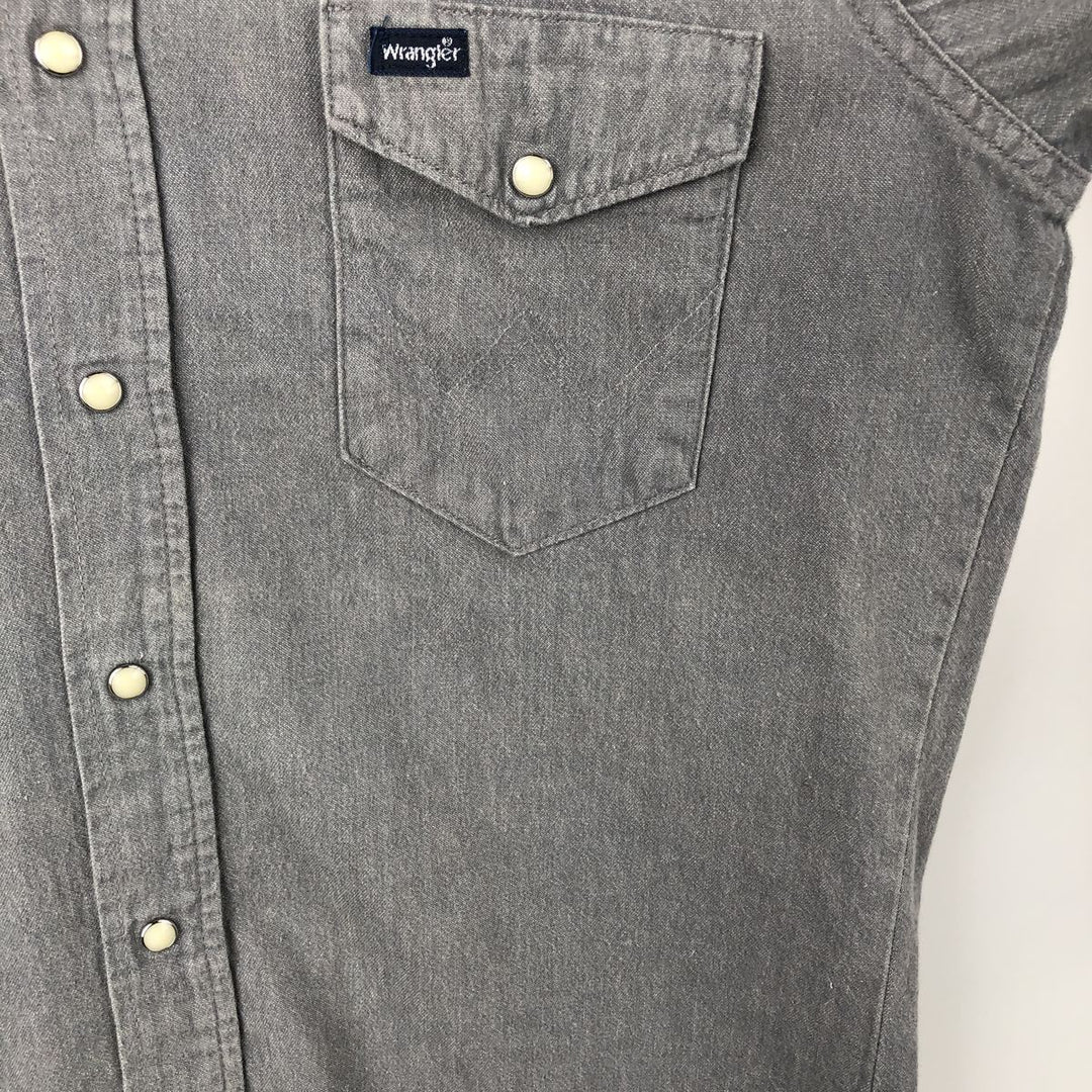 80s-90'S Wrangler X-LONG TAILS Long-Sleeve Denim Western Shirt, Made in USA, Men's Size L (Equivalent), Vintage cotton gray type Vintage Second Hand