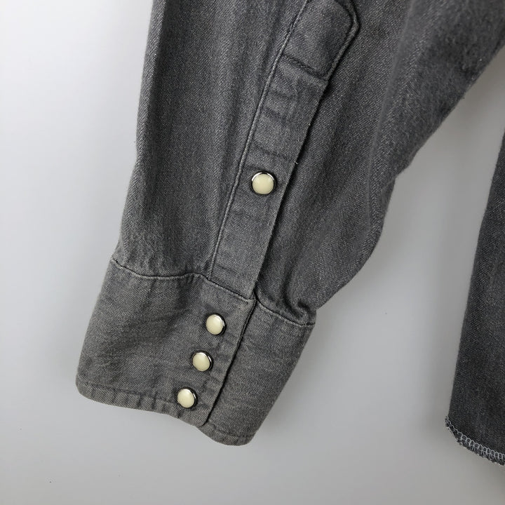 80s-90'S Wrangler X-LONG TAILS Long-Sleeve Denim Western Shirt, Made in USA, Men's Size L (Equivalent), Vintage cotton gray type Vintage Second Hand
