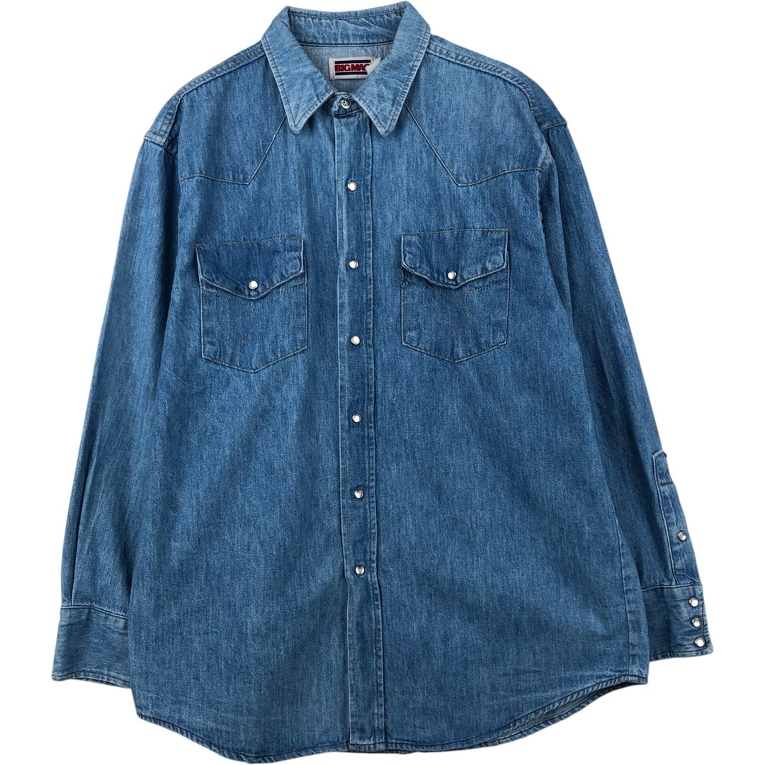 80'S Big Mac Long-Sleeve Denim Western Shirt, Men's Size L (Equivalent), Vintage unclear blue type Vintage Second Hand