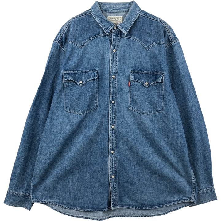 90'S Levi's Long-Sleeve Denim Western Shirt, Men's Size XL (approx.) unclear blue type Vintage Second Hand