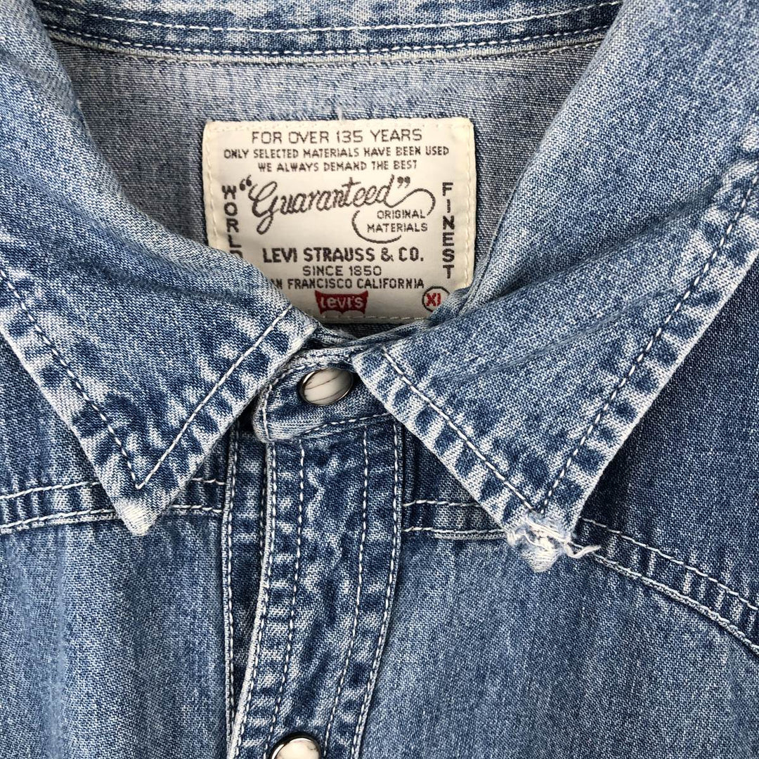 90'S Levi's Long-Sleeve Denim Western Shirt, Men's Size XL (approx.) unclear blue type Vintage Second Hand