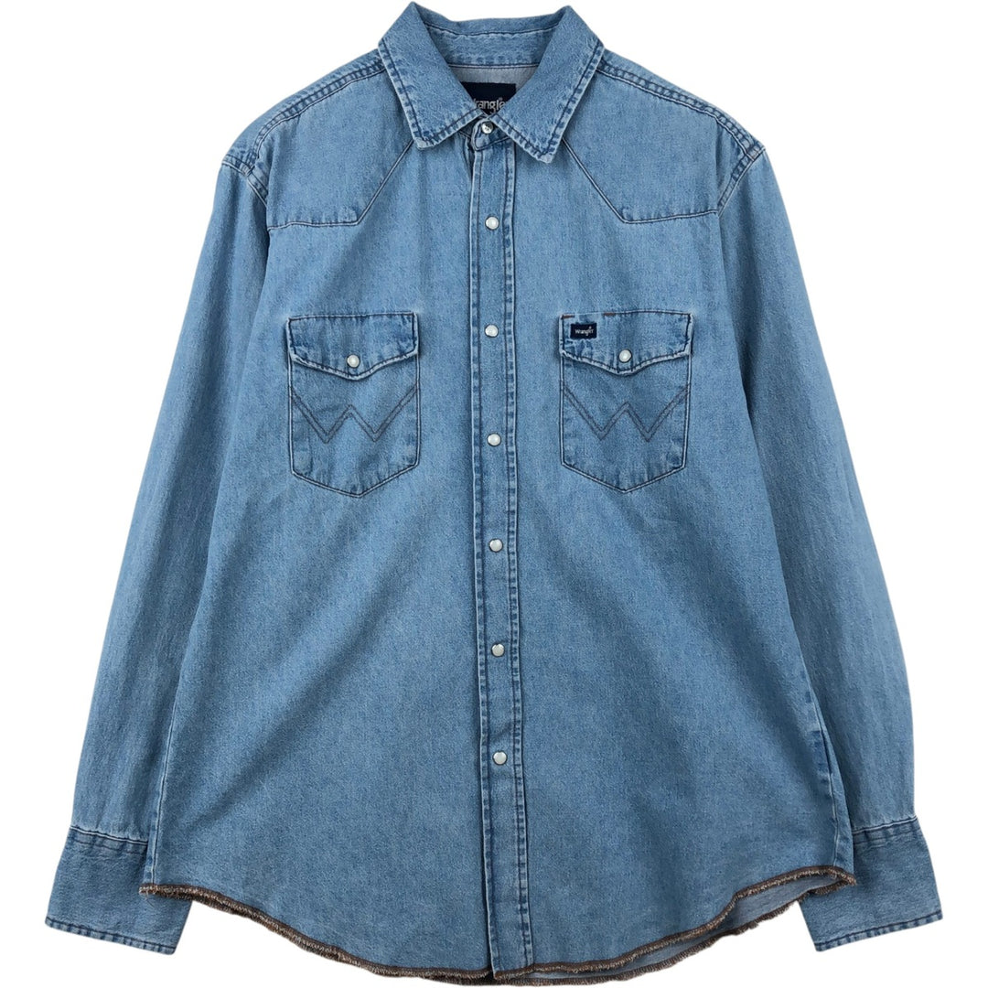 Wrangler Long Sleeve Denim Western Shirt, Men's Size L cotton blue type Vintage Second Hand