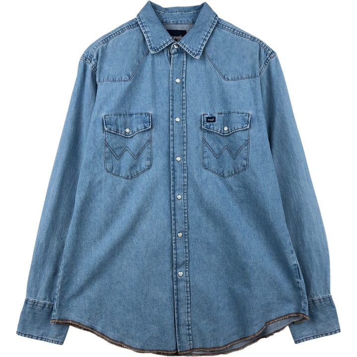 Wrangler Long Sleeve Denim Western Shirt, Men's Size L cotton blue type Vintage Second Hand