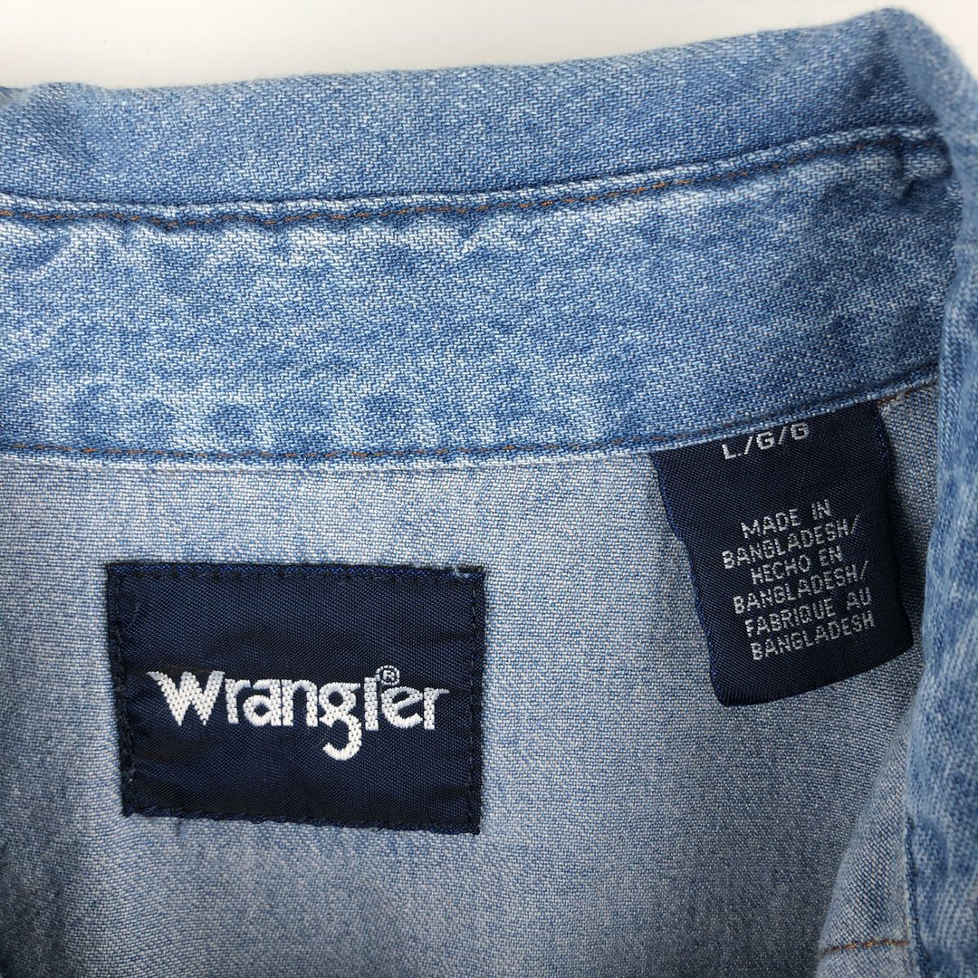 Wrangler Long Sleeve Denim Western Shirt, Men's Size L cotton blue type Vintage Second Hand