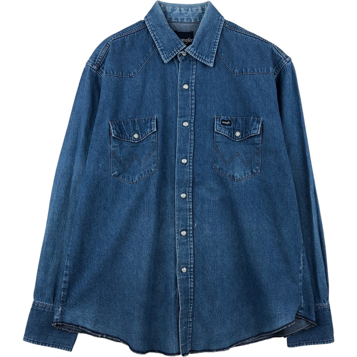 Vintage 90'S Wrangler Long Sleeve Denim Western Shirt, Men's Size XL unclear blue type Vintage Second Hand