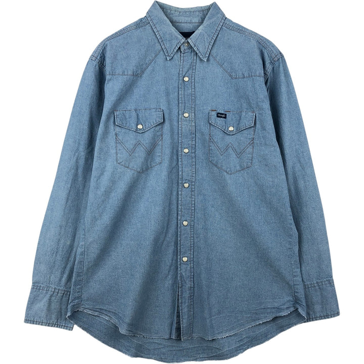 90'S Wrangler Long-Sleeve Denim Western Shirt, Men's Size L (Equivalent), Vintage unclear blue type Vintage Second Hand