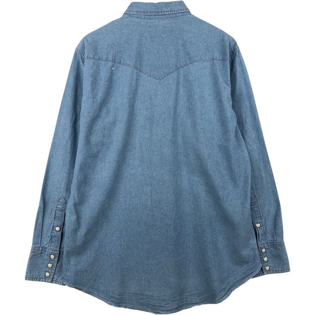90'S Wrangler Long-Sleeve Denim Western Shirt, Men's Size L (Equivalent), Vintage unclear blue type Vintage Second Hand