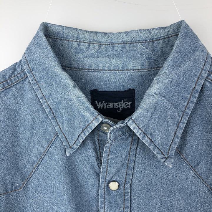 90'S Wrangler Long-Sleeve Denim Western Shirt, Men's Size L (Equivalent), Vintage unclear blue type Vintage Second Hand
