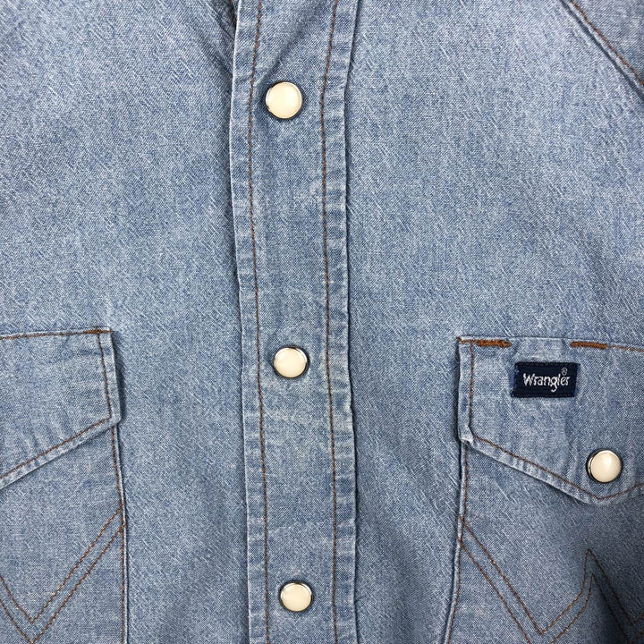 90'S Wrangler Long-Sleeve Denim Western Shirt, Men's Size L (Equivalent), Vintage unclear blue type Vintage Second Hand