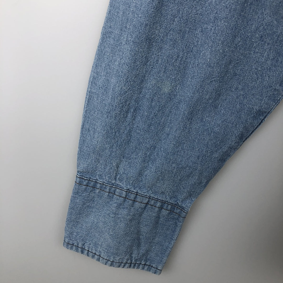 90'S Wrangler Long-Sleeve Denim Western Shirt, Men's Size L (Equivalent), Vintage unclear blue type Vintage Second Hand