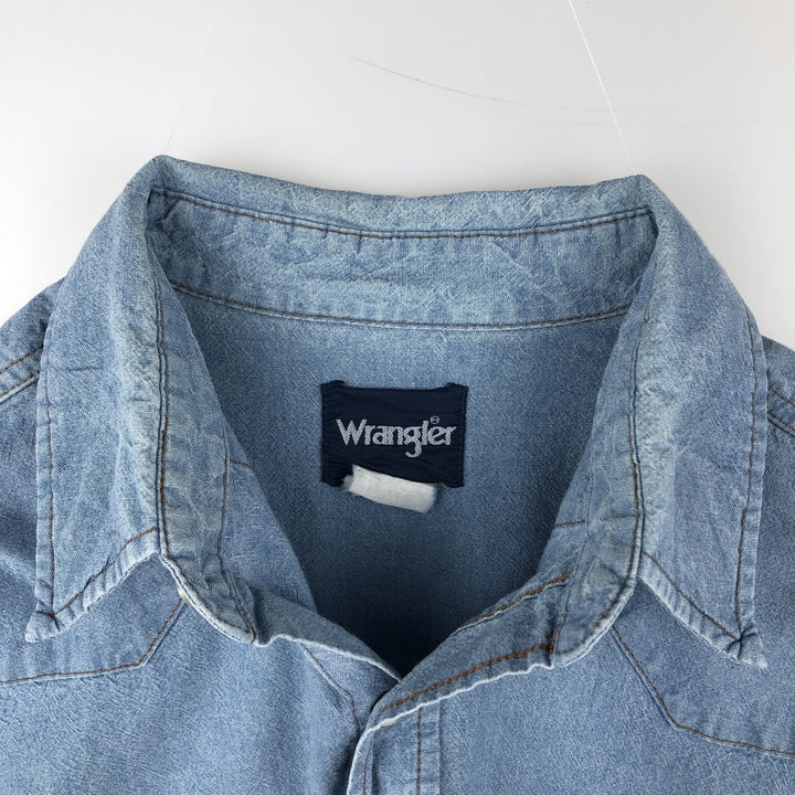 90'S Wrangler Long-Sleeve Denim Western Shirt, Men's Size L (Equivalent), Vintage unclear blue type Vintage Second Hand