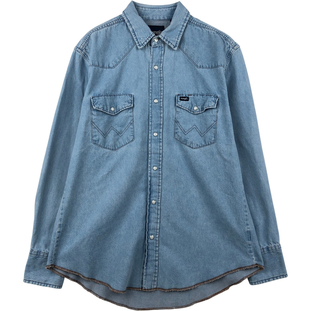 90'S Wrangler Long-Sleeve Denim Western Shirt, Men's Size L (Equivalent), Vintage unclear blue type Vintage Second Hand