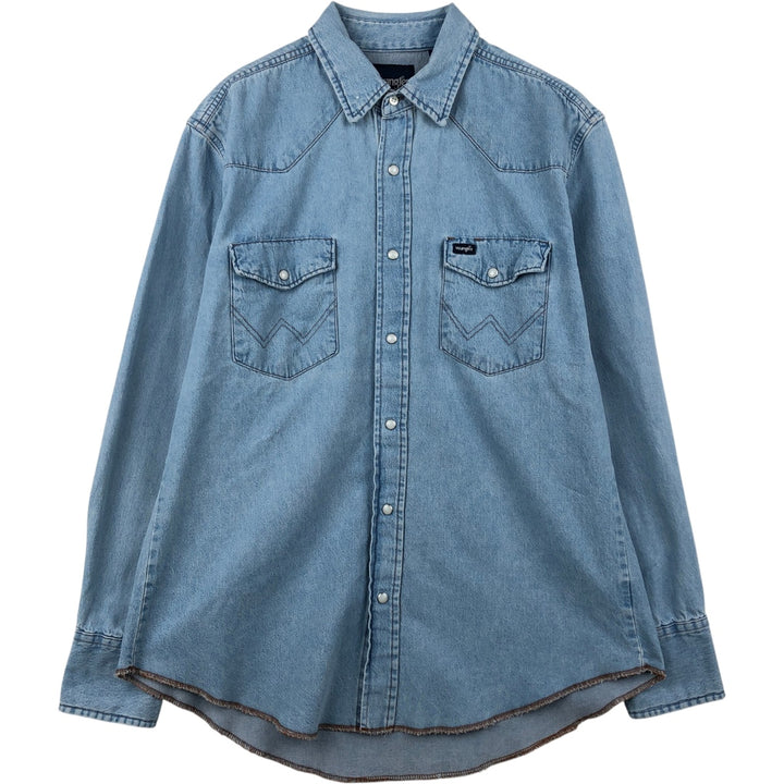 90'S Wrangler Long-Sleeve Denim Western Shirt, Men's Size L (Equivalent), Vintage unclear blue type Vintage Second Hand