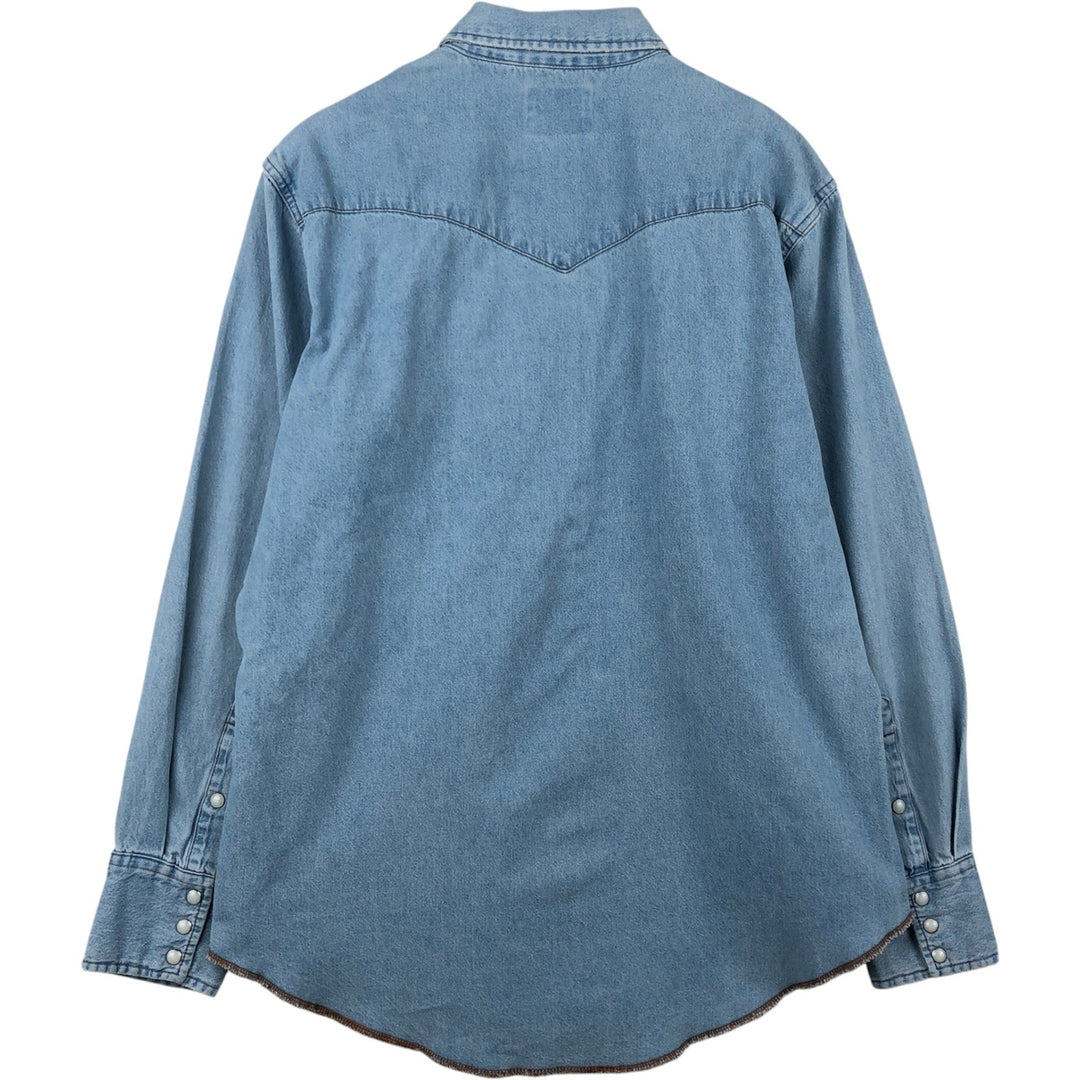 90'S Wrangler Long-Sleeve Denim Western Shirt, Men's Size L (Equivalent), Vintage unclear blue type Vintage Second Hand