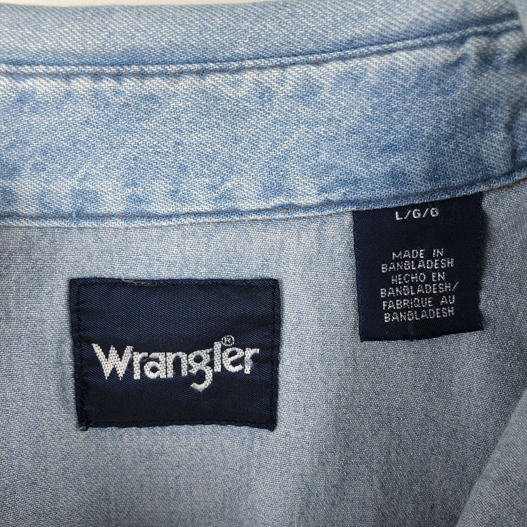 90'S Wrangler Long-Sleeve Denim Western Shirt, Men's Size L (Equivalent), Vintage unclear blue type Vintage Second Hand