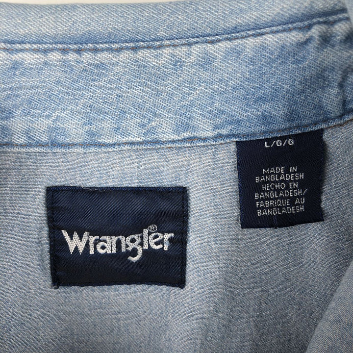 90'S Wrangler Long-Sleeve Denim Western Shirt, Men's Size L (Equivalent), Vintage unclear blue type Vintage Second Hand