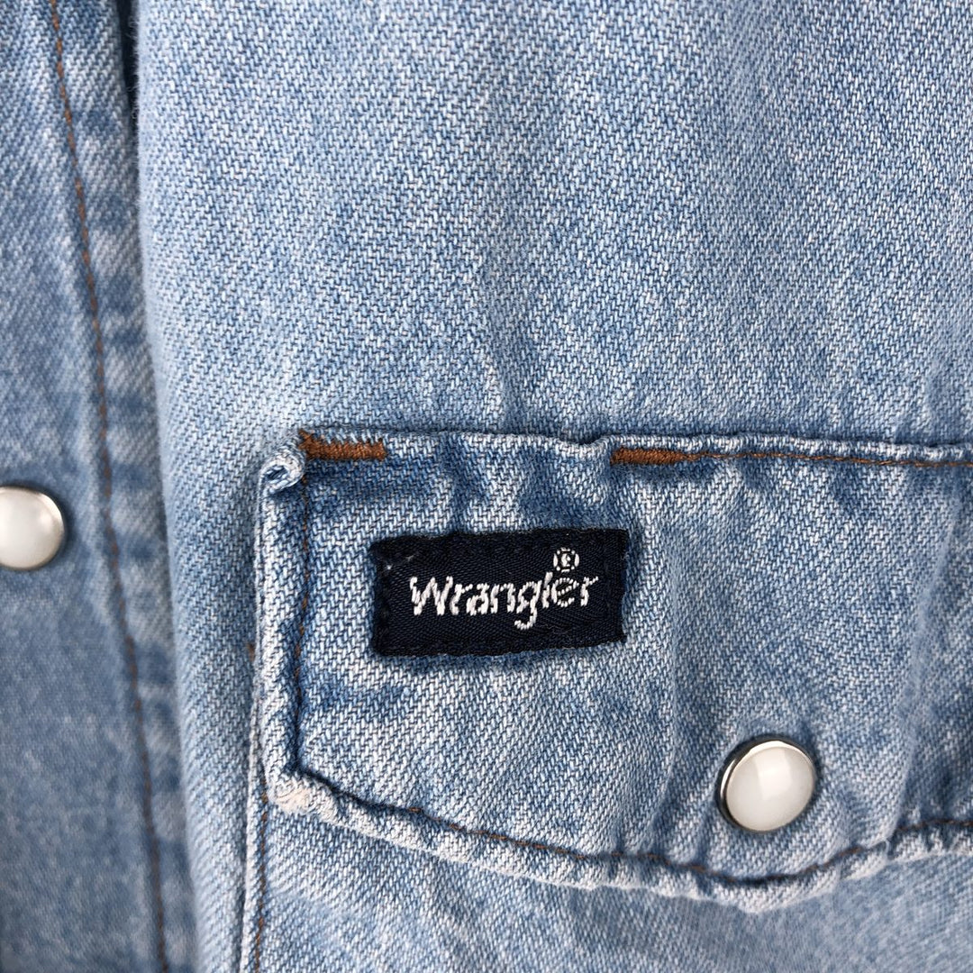 90'S Wrangler Long-Sleeve Denim Western Shirt, Men's Size L (Equivalent), Vintage unclear blue type Vintage Second Hand