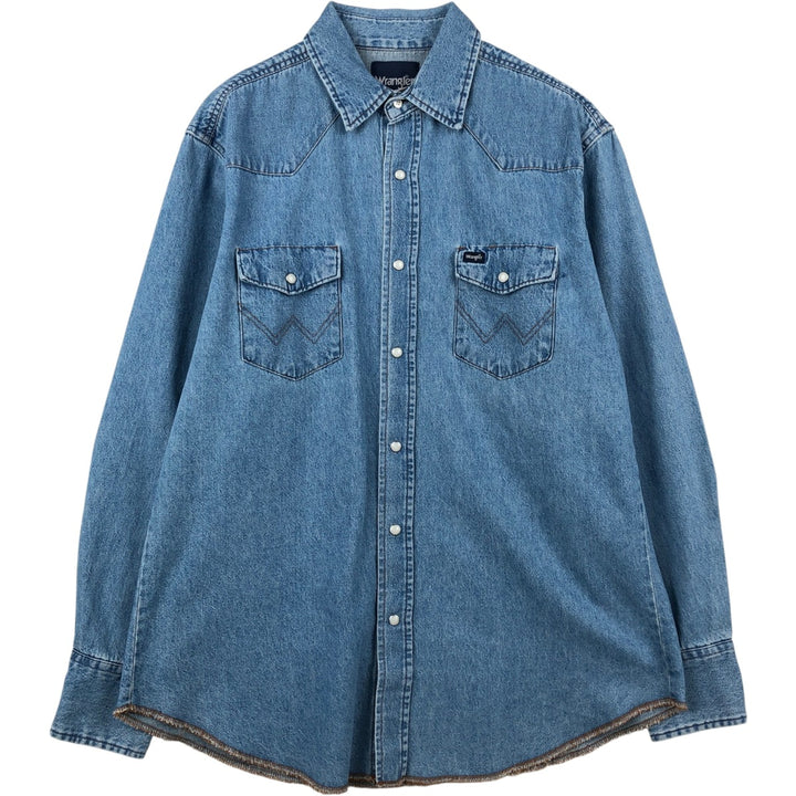 Wrangler Long Sleeve Denim Western Shirt, Men's XL unclear blue type Vintage Second Hand