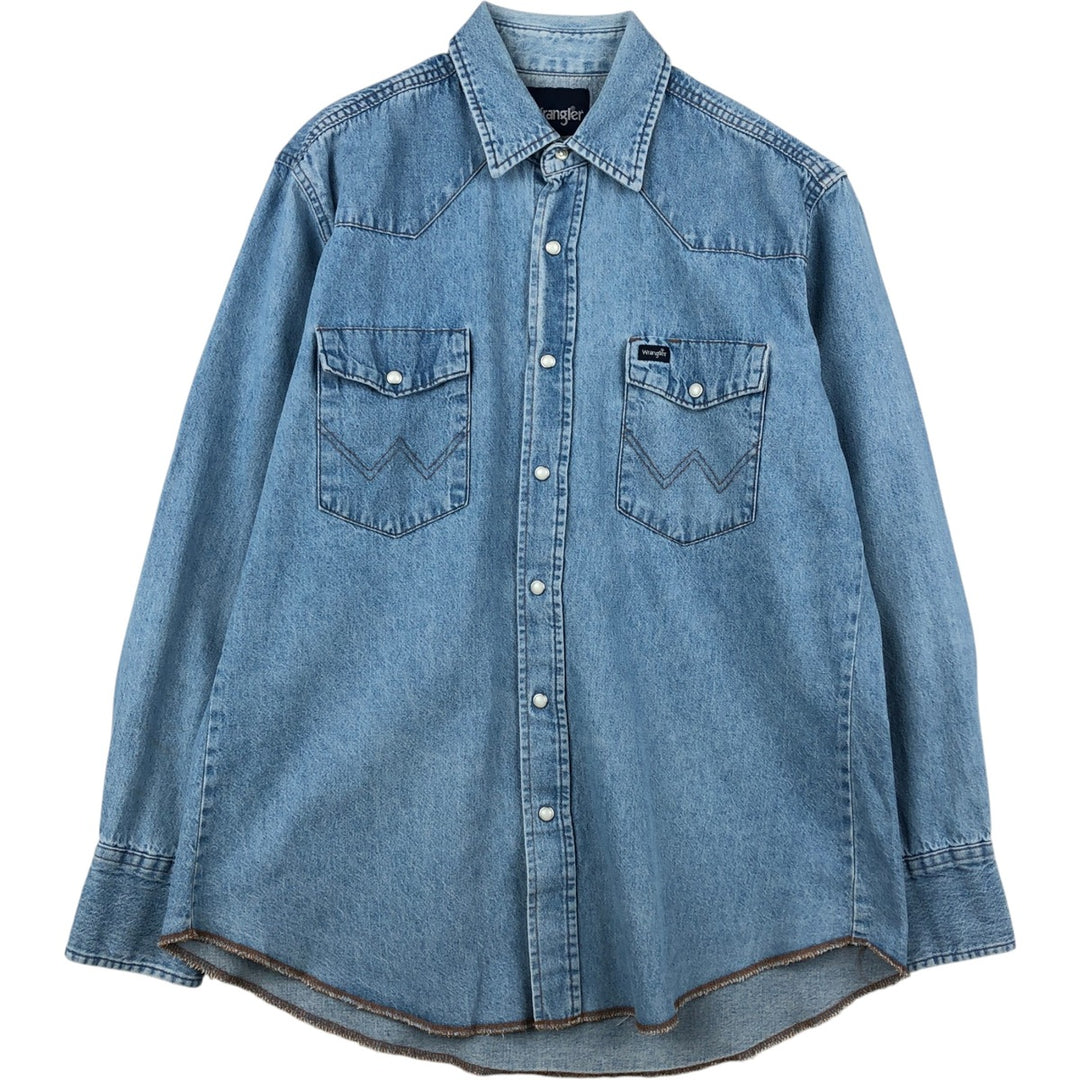 ~90'S Wrangler Long-Sleeve Denim Western Shirt, Men's Size L (Equivalent), Vintage unclear blue type Vintage Second Hand