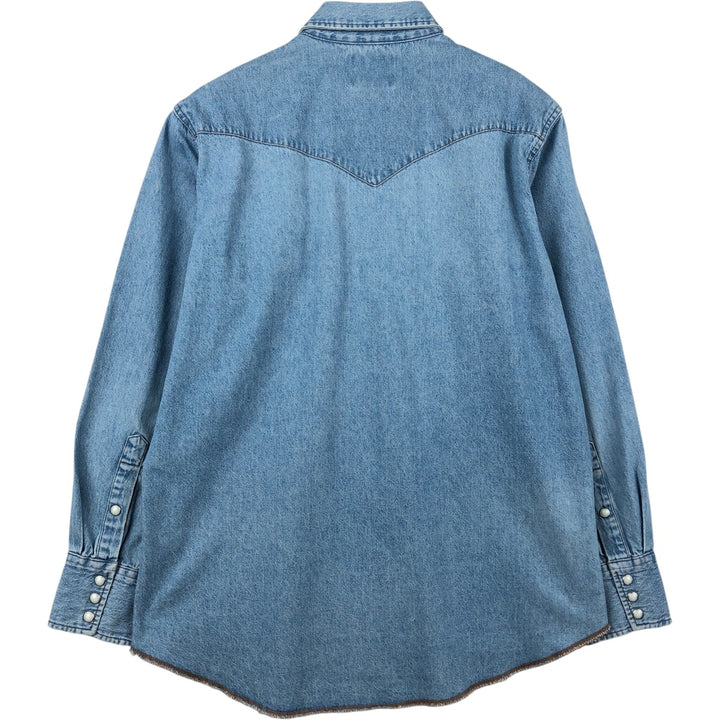 ~90'S Wrangler Long-Sleeve Denim Western Shirt, Men's Size L (Equivalent), Vintage unclear blue type Vintage Second Hand