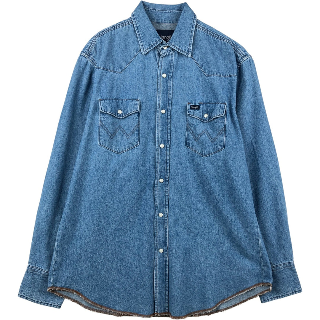 90s-00'S Wrangler Long-Sleeve Denim Western Shirt, Men's Size L (approx.) cotton blue type Vintage Second Hand