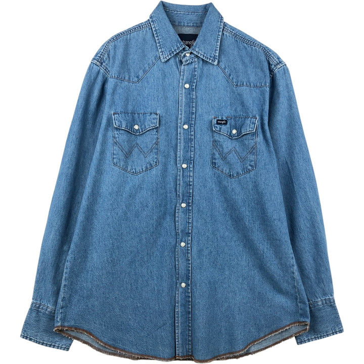 90s-00'S Wrangler Long-Sleeve Denim Western Shirt, Men's Size L (approx.) cotton blue type Vintage Second Hand