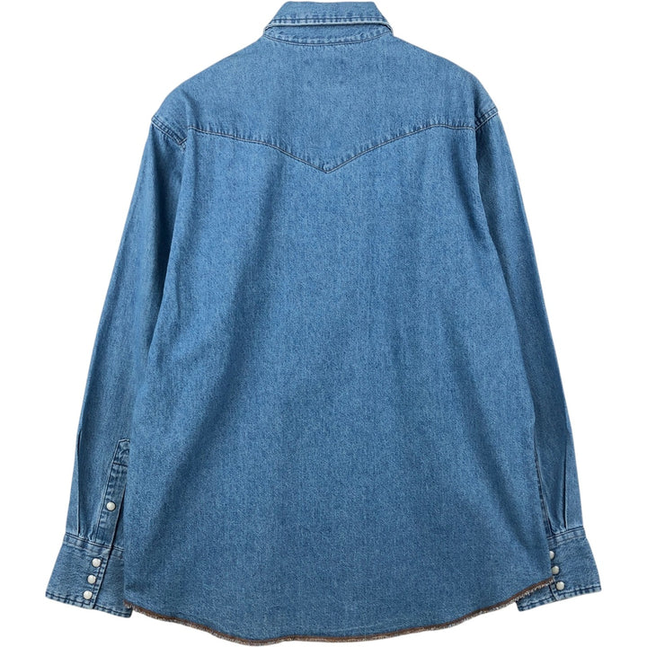 90s-00'S Wrangler Long-Sleeve Denim Western Shirt, Men's Size L (approx.) cotton blue type Vintage Second Hand