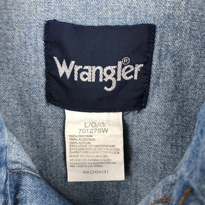 90s-00'S Wrangler Long-Sleeve Denim Western Shirt, Men's Size L (approx.) cotton blue type Vintage Second Hand