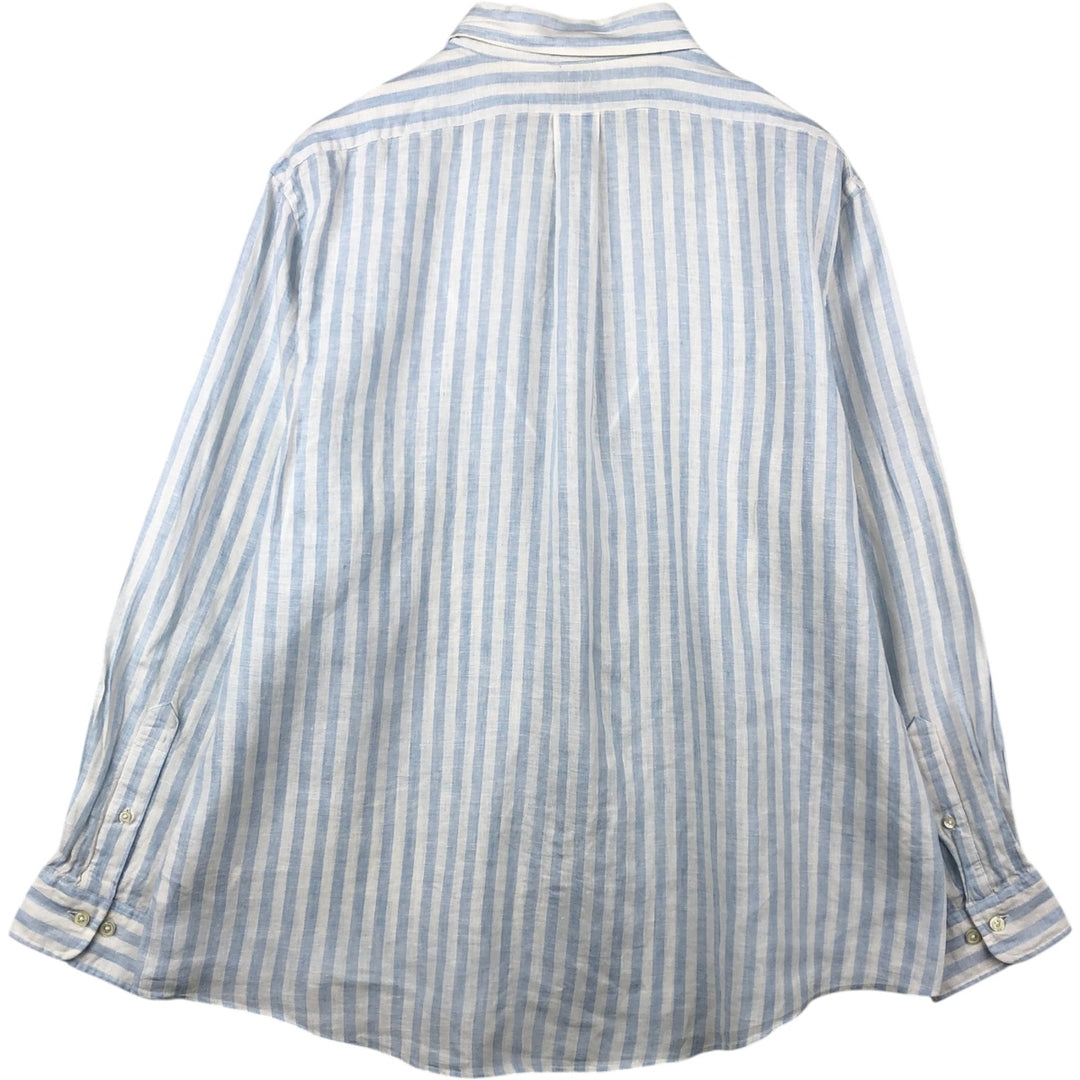 Brooks Brothers Est. 1818 REGENT Stripe Pattern Long Sleeve Linen Button-Down Shirt, Men's XXL linen Blue type light blue Vintage Second Hand