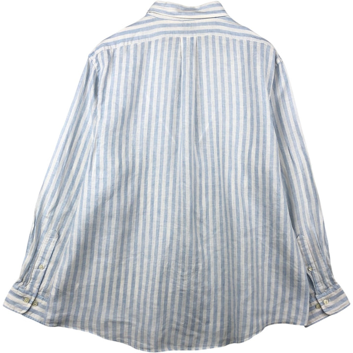 Brooks Brothers Est. 1818 REGENT Stripe Pattern Long Sleeve Linen Button-Down Shirt, Men's XXL linen Blue type light blue Vintage Second Hand