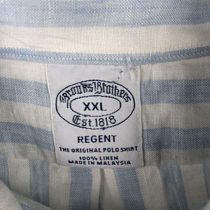 Brooks Brothers Est. 1818 REGENT Stripe Pattern Long Sleeve Linen Button-Down Shirt, Men's XXL linen Blue type light blue Vintage Second Hand