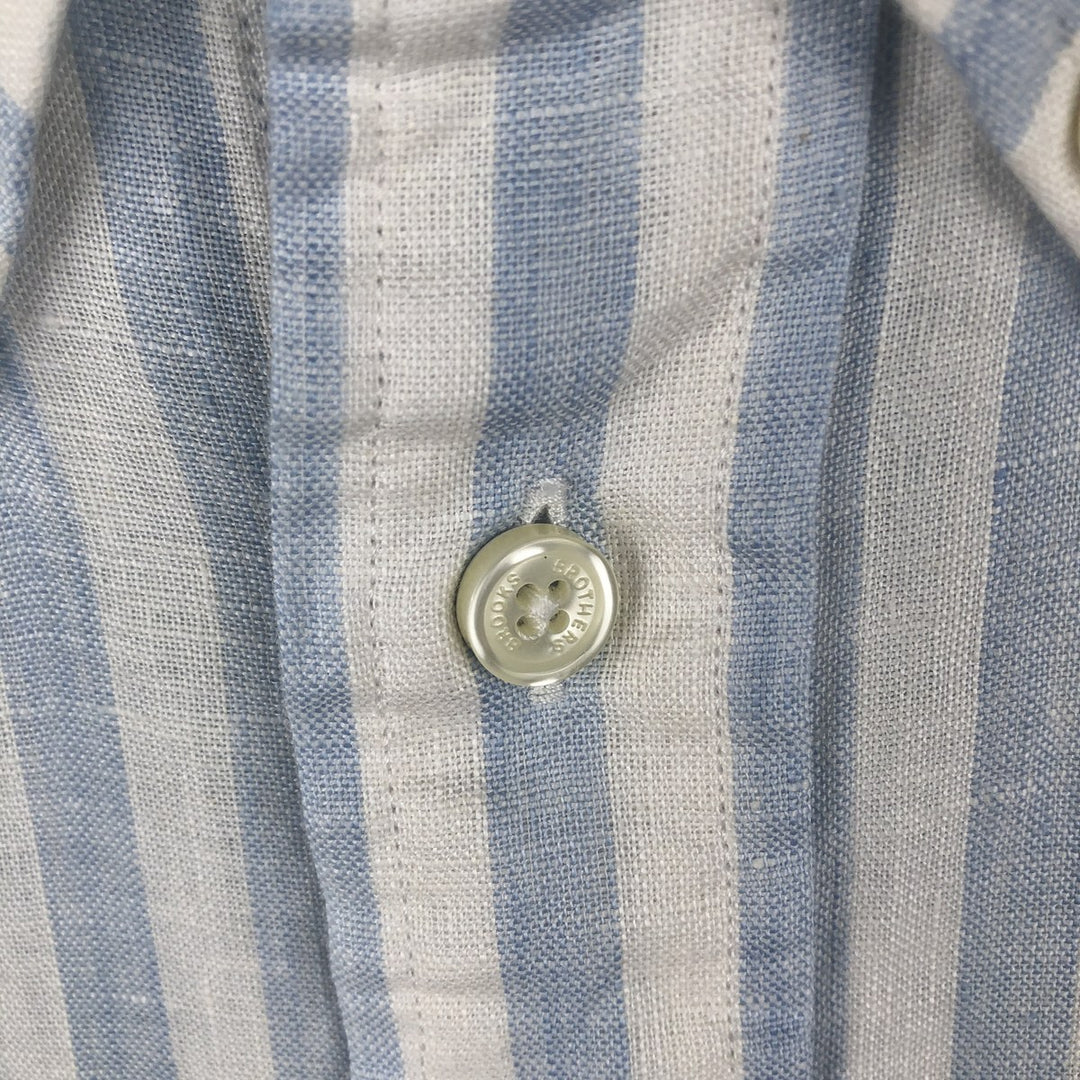 Brooks Brothers Est. 1818 REGENT Stripe Pattern Long Sleeve Linen Button-Down Shirt, Men's XXL linen Blue type light blue Vintage Second Hand