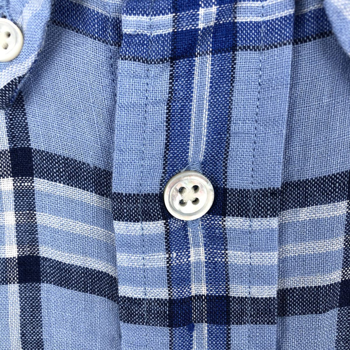 Brooks Brothers Est. 1818 Check Pattern Long Sleeve Linen Button-Down Shirt, Men's Size L linen blue type Vintage Second Hand