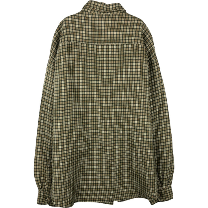 90'S GAP Old Gap Check Pattern Long Sleeve Ramie x Linen Shirt Men's Size L (approx.) Vintage Lamy Khaki type sage green Vintage Second Hand