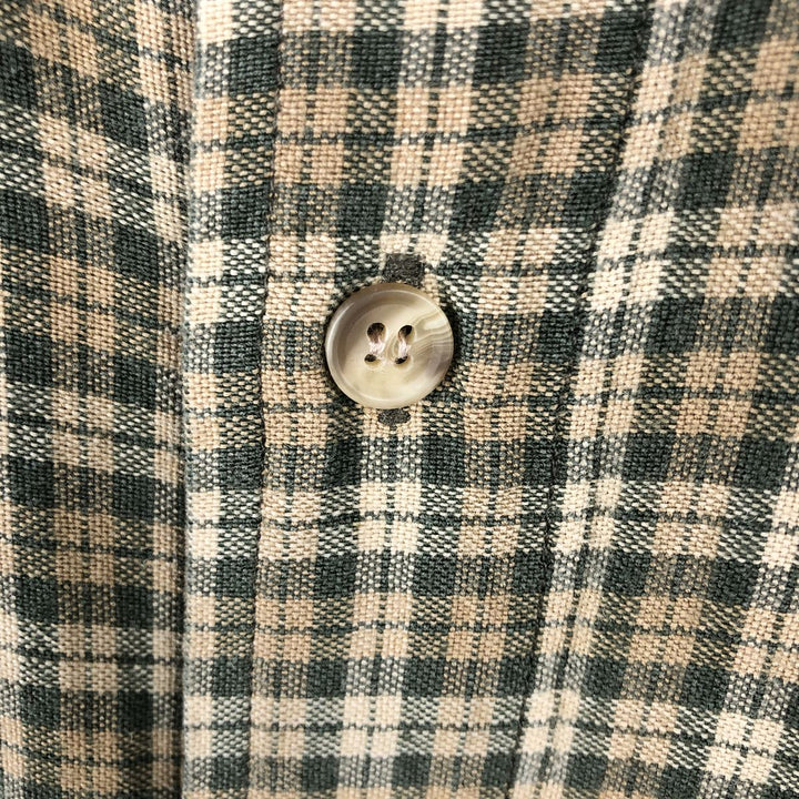 90'S GAP Old Gap Check Pattern Long Sleeve Ramie x Linen Shirt Men's Size L (approx.) Vintage Lamy Khaki type sage green Vintage Second Hand