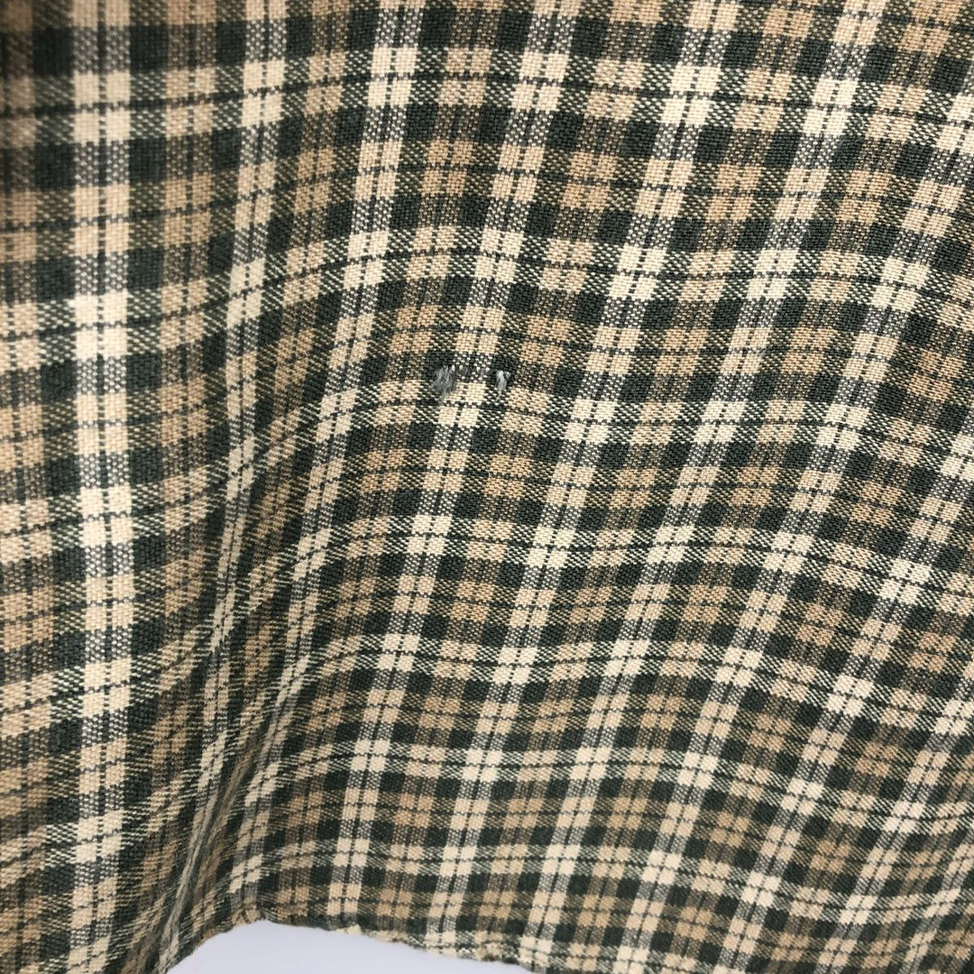 90'S GAP Old Gap Check Pattern Long Sleeve Ramie x Linen Shirt Men's Size L (approx.) Vintage Lamy Khaki type sage green Vintage Second Hand