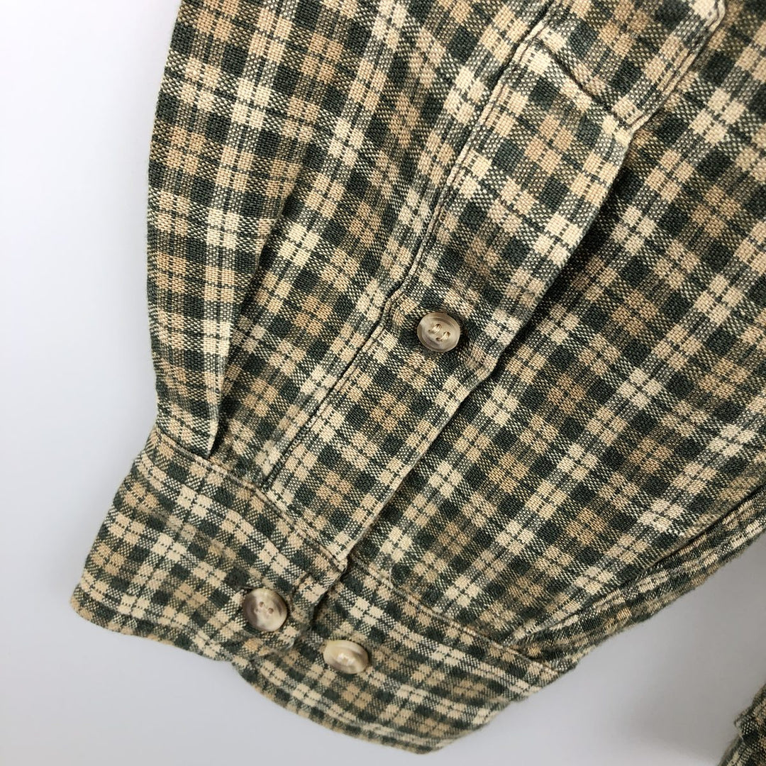 90'S GAP Old Gap Check Pattern Long Sleeve Ramie x Linen Shirt Men's Size L (approx.) Vintage Lamy Khaki type sage green Vintage Second Hand