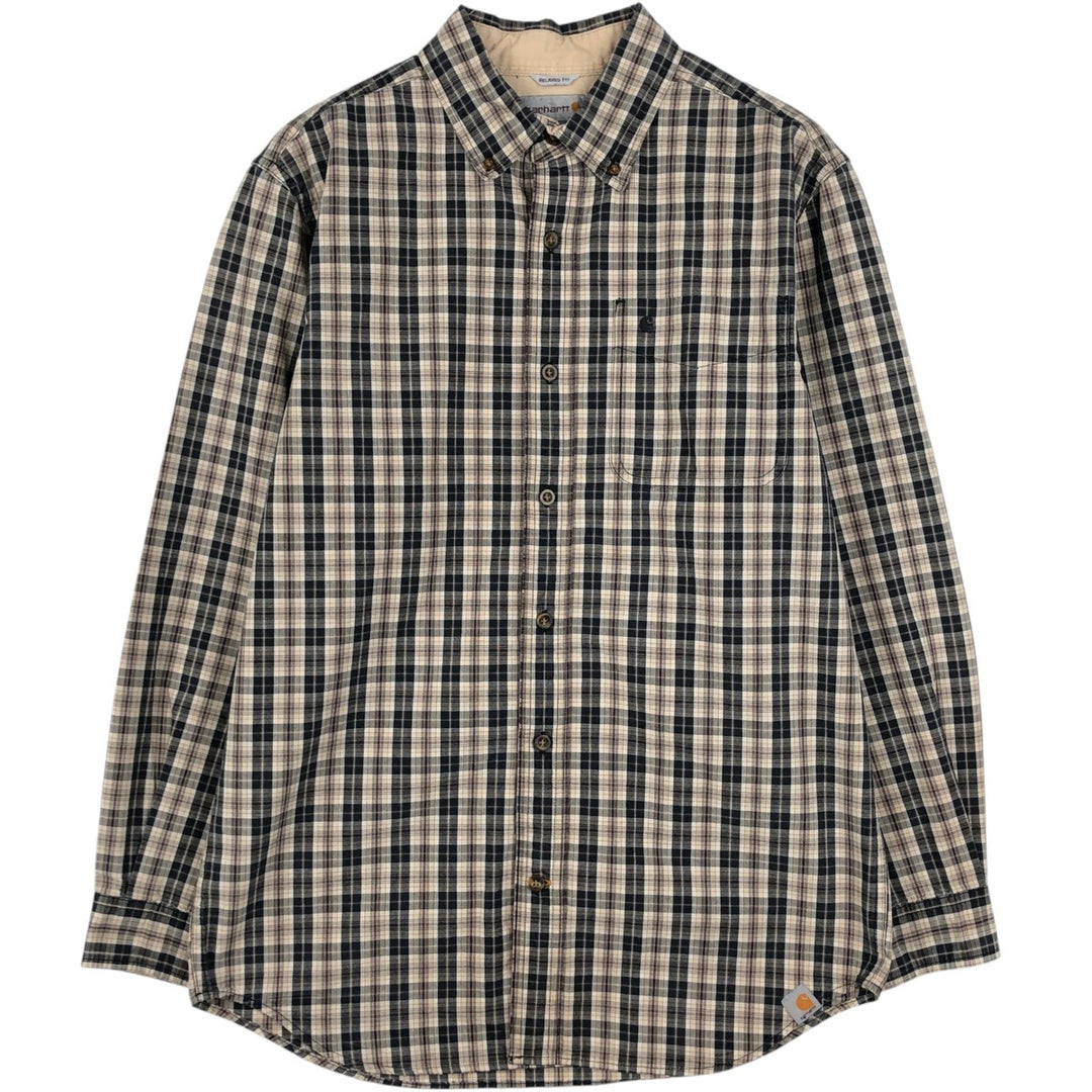 Carhartt Relaxed Fit Check Pattern Long Sleeve Button Down Work Shirt, Men's Medium cotton Beige type Vintage Second Hand